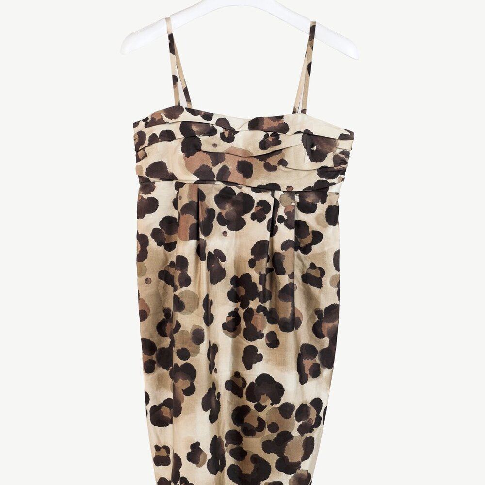 Moschino Cheap and Chic Taupe Leopard Silk & Cotton Empire-Waist Dress